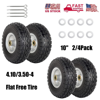 #ad 10 Inch 4.10 3.50 4 Flat Free Tire amp; Wheel for Garden Wagon Hand Truck Trolley $33.98