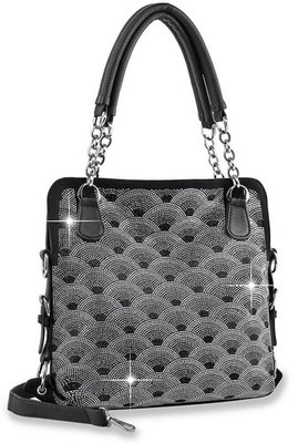 Large Art Deco Rhinestone Shoulder Bag Suede Front Crossbody Purse Tablet Size