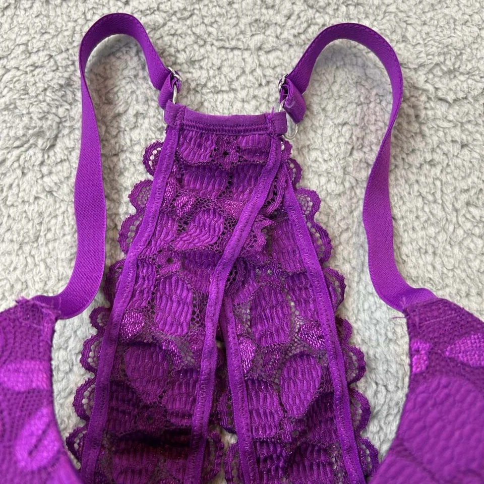 Sujetador push up espalda cruzada No Boundaries 36DD sujetador push up ribete de encaje púrpura Foto 4 de 4