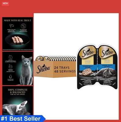 Wet Cat Food Cuts in Gravy Tender Trout Entree Twin Pack Trays 24 Count