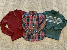 Sonoma Chaps Boys Pullover Sweater Button Up Plaid Dress Shirt Holiday Lot 10 12