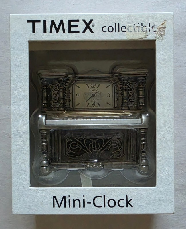 Timex Collectable Mini-Clock Upright Piano Ornate Silver-Tone Finish Not Tested