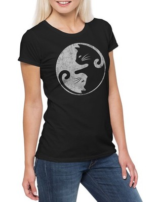Cats Yin & Yang Damen T-Shirt Cat Katze Katzen Circle Kreis Lover Sign Symbol