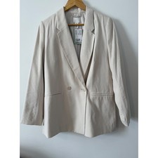 H M Women Light Beige Double-Breasted Relaxed Blazer Size S NWT