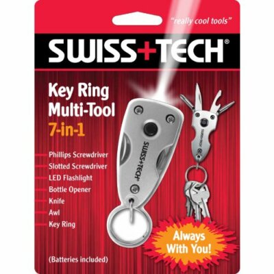 Swiss+Tech ST60300 Silver 7-in-1 Key Ring Multitool with LED