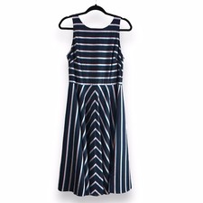 Eliza J Size 10 Striped Sleeveless Dress Tie Back Shoulders Nautical Boat Classy