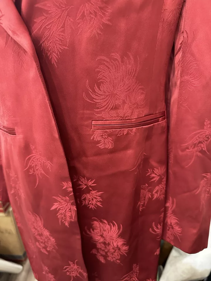 Classiques Entiers 缎面提花西装外套夹克红色复古优雅时尚 — 第 4/4 张图片