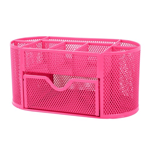 New Metal Mesh Desk Organizer, 9 Compartment, Pen Holder, Hot Pink - Bild 1 von 5