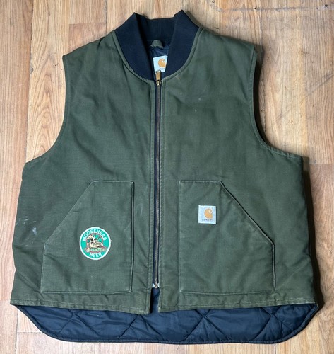 Vintage Carhartt VO2 Green Herren Steppweste mit Elchkopf Patch Herren XL