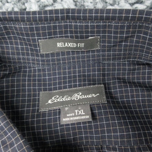 Eddie Bauer Shirt Mens Extra Large Tall Black Relaxed Fit Squares Button Up - Picture 9 of 12