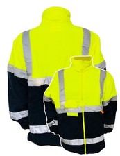 YELLOW NAVY HI VIZ VIS FLEECE JACKET, 2 WAIST POCKET, FULL ZIP, HIGH NECK SAFETY