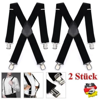 2Tlg X-Form Hosenträger starke 50mm Damen Herren Extra Breit Hosen mit 4 Clip DE - Bild 1 von 4