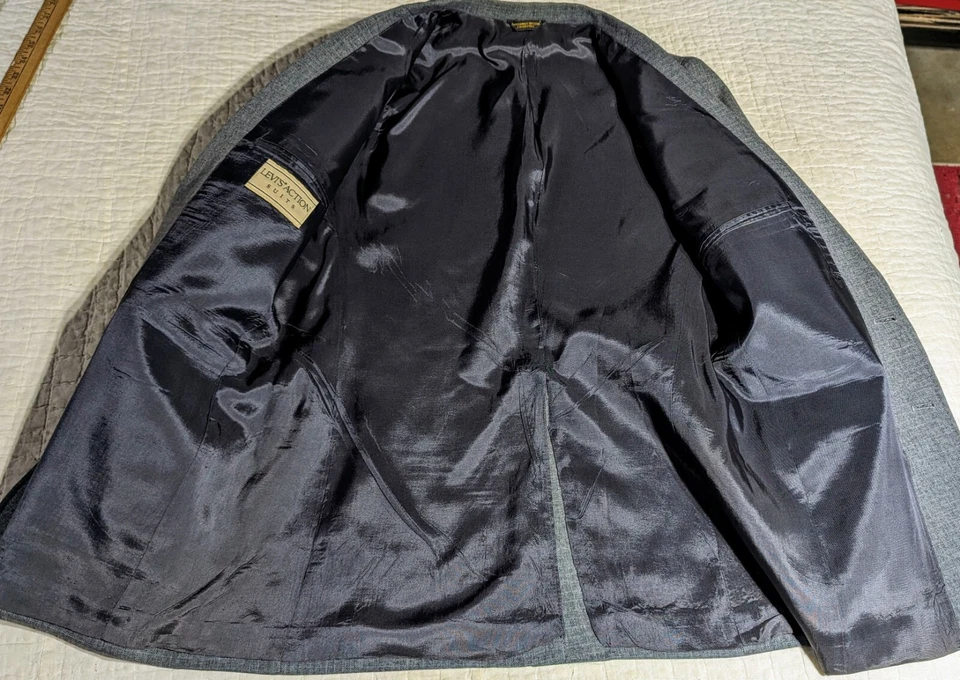 Vintage Levi's Action Suit Blazer Size 40 Light Gray Polyester Jacket Sport Coat - Image 4 of 4