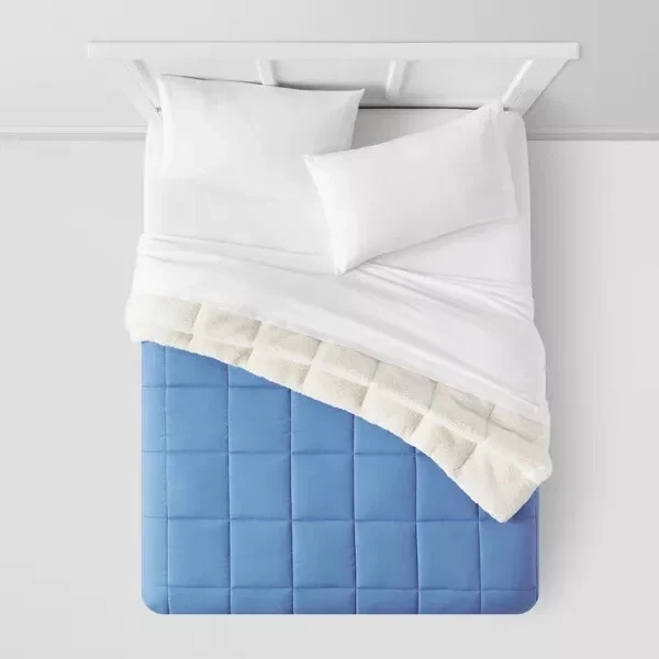 New Room Essentials-Target-Faux Shearling Comforter Twin/Twin XL Blue Fast Ship - Image 3 of 4