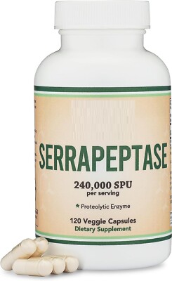 High Potency Serrapeptase 240,000 SPU 120 Veggie Caps Gluten-Free/Vegeterian