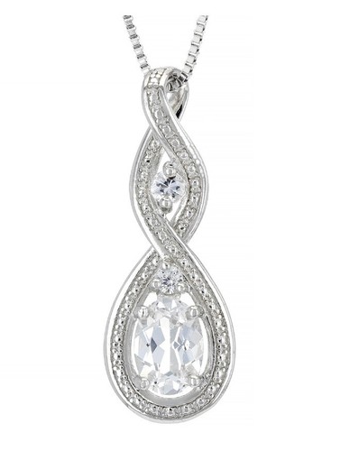 JTV WHITE LAB CREATED SAPPHIRE RHODIUM OVER SILVER PENDANT WITH 18 INCH CHAIN... - Picture 2 of 13