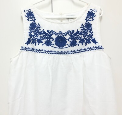 J. Crew White w/ Blue Floral Embroidered Sleeveless Linen Blend Dress - Size XXS | eBay J. Crew White w/ Blue Floral Embroidered Sleeveless Linen Blend Dress - Size XXS | eBay
