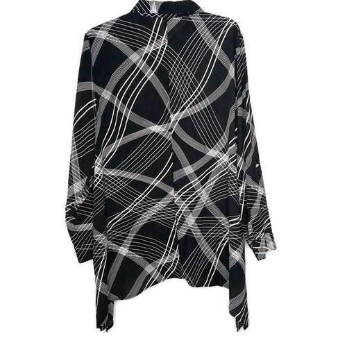 Blusa donna asimmetrica JM Collection taglia large bottoni davanti manica 3/4 nera - Foto 8 di 11