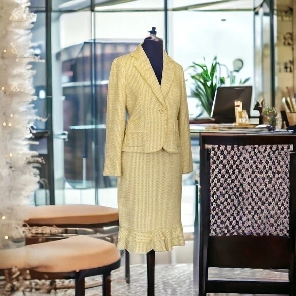 Conjunto Traje Falda Rayón Algodón Amarillo Ann Taylor Chaqueta 8P Falda 6 Excelente Foto 2 de 4