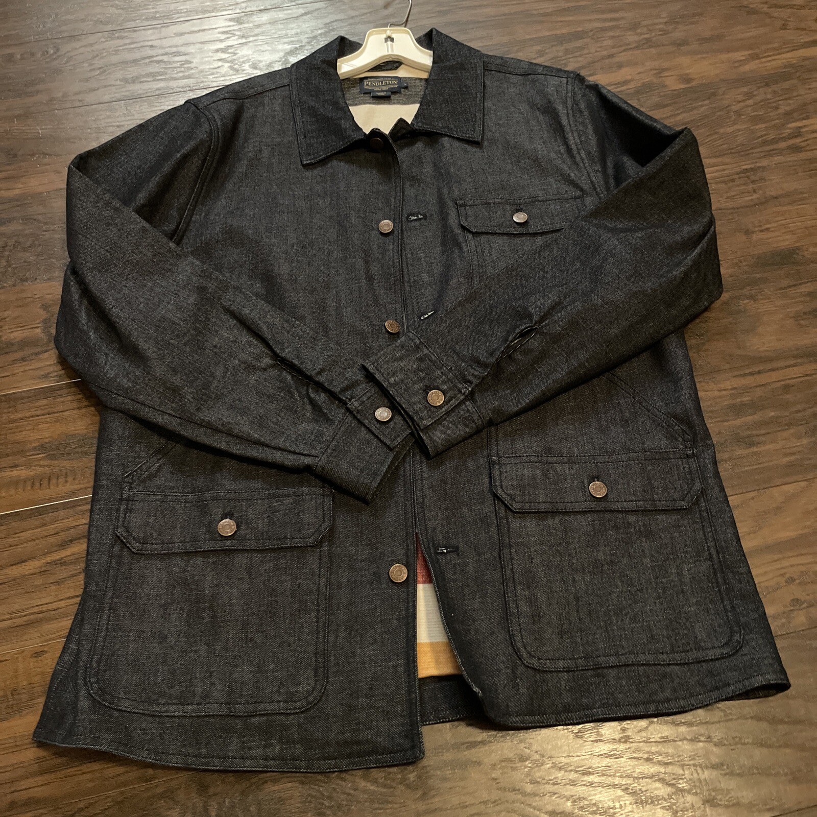 Pendleton Men's Denim Chore Jacket Dark Wash / Stripes Lining Cotton