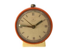VINTAGE MID CENTURY JUNGHANS BIVOX GERMAN ALARM CLOCK WITH ORANGE CASE