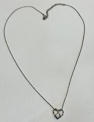 AN Necklace Floating Heart Clear Stone Pendant Sterling Silver .925 Marked  Love