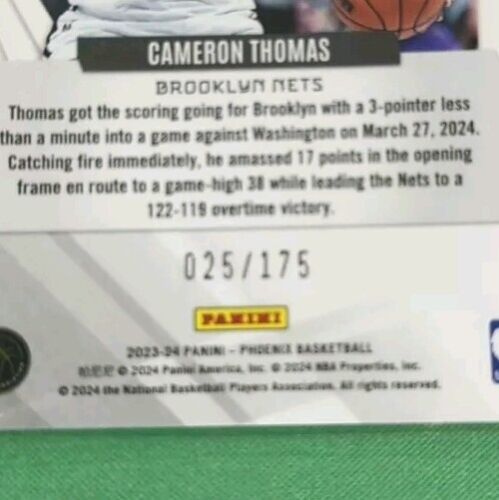 2023-24 Panini Phoenix Cameron Thomas #192 YELLOW ICE PHOENIX /175 - Picture 2 of 3