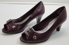 *E) Jaclyn Smith Women's Burgundy Jacey Dress Pump Heel Open Toe Shoes Size 7