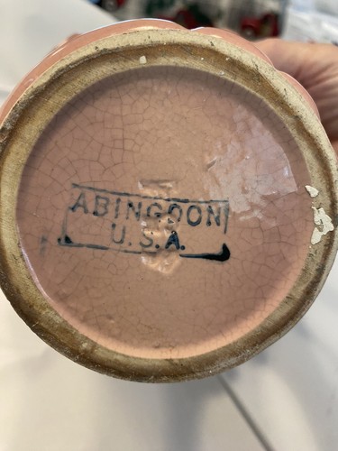 Abingdon USA Pottery Pink Peach Vase Vintage Art Deco #454 Ribbon Design On Side - Picture 7 of 9