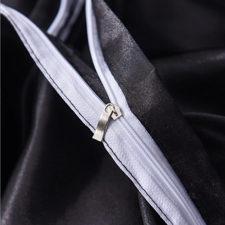 Duvet Cover Set Silk Satin Flat Fitted Sheet Pillowcases Bedding Sets Home Soft - Image 4 of 4