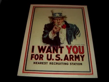 I Want You For U.S. Army Recruiting Paper Board Sign 1981 Excellent Condition