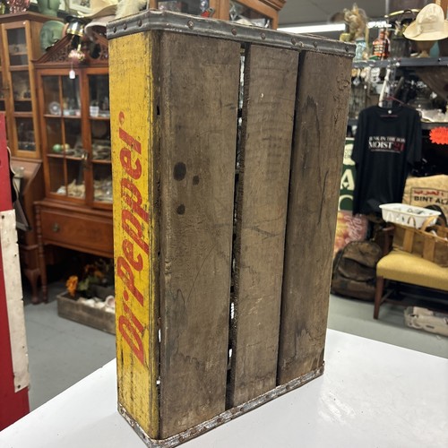 Vintage Dr. Pepper 24 Bottle Yellow Wood Crate Carrier Red lettering - NICE! - Picture 11 of 22