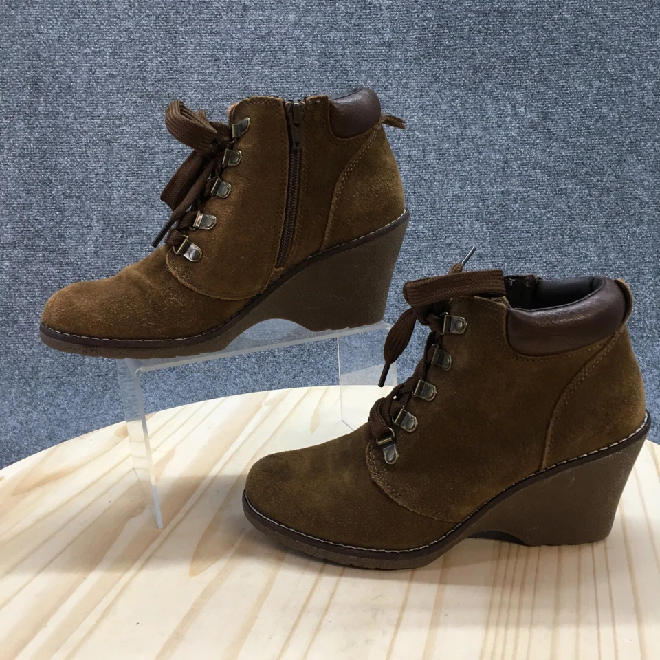 Белые горные ботинки женские 8 M Liberty ботильоны коричневая кожа на танкетке молнии - Изображение 2 из 4