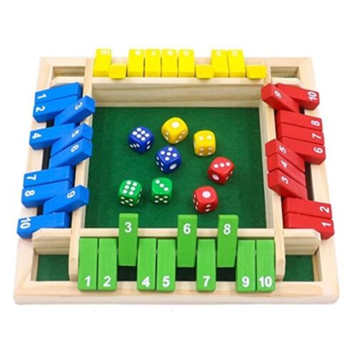 Wooden Shut The Box 4 Players Family Traditional Pub Dice Kids Puzzle Board Game