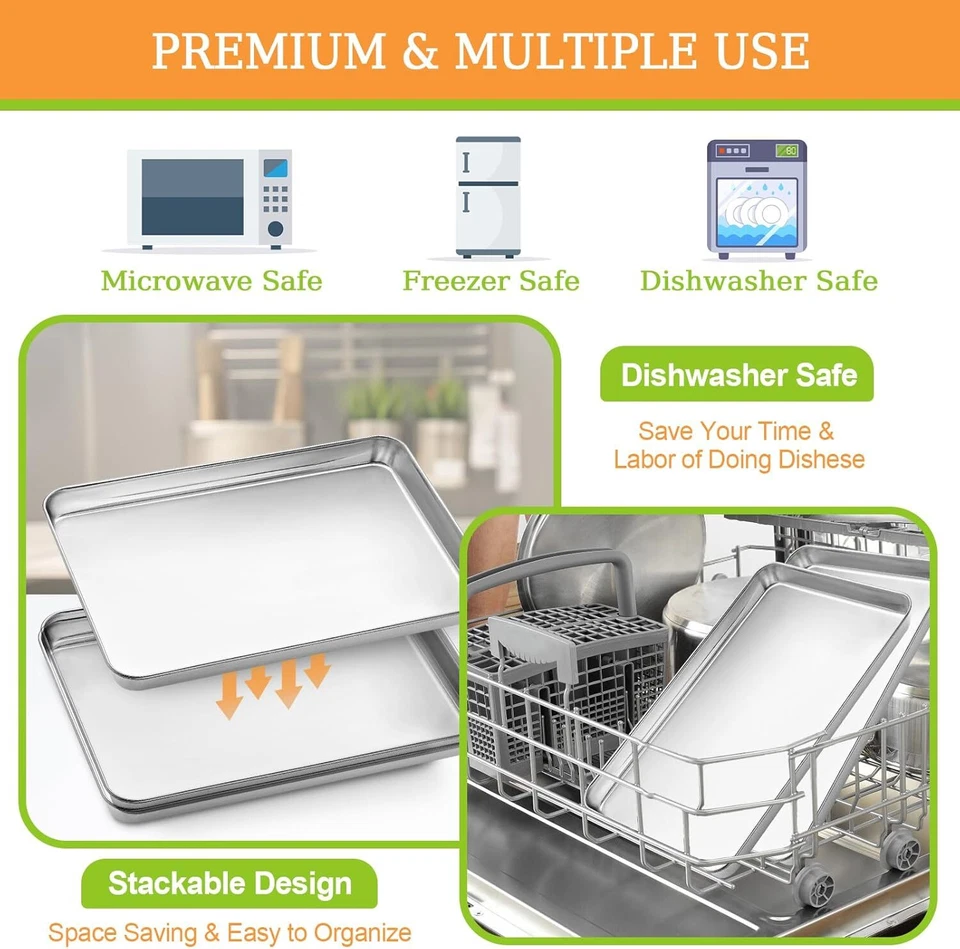 Juego de 2 hojas de galletas de acero inoxidable para hornear resistente 12 x 10 x 0,98 pulgadas Foto 4 de 4