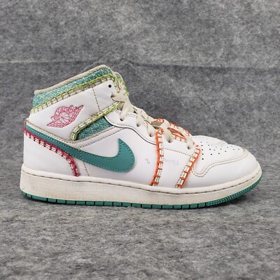 Nike Air Jordan 1 Mid SE Stitch Multi Knit 6.5Y Womens 8.5 White