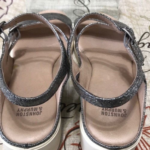 *Johnston & Murphy Sandalias Metálicas Plateadas Cuero Hebilla de Zapato 3 Correas Eslinga - Imagen 7 de 8