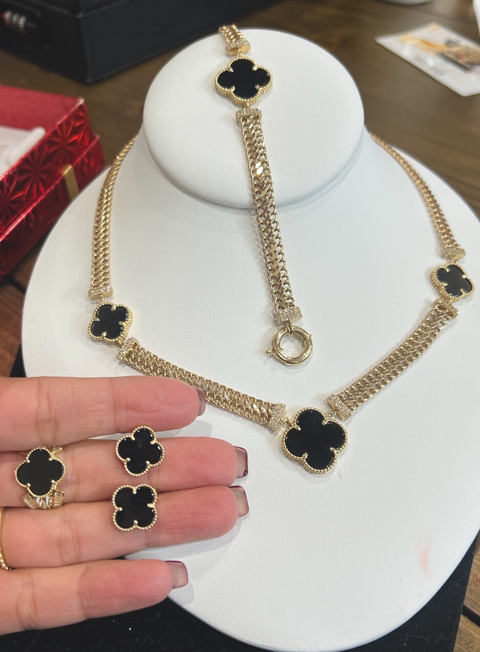 joyeria para mujer de oro 10k Estilo Trebol Negro