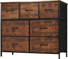 Brown 7 Drawers Dresser Bedroom Fabric Chest of Drawers Organizer Storage Tower