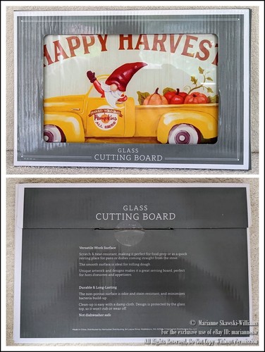NEW FALL THANKSGIVING GLASS KITCHEN CUTTING CHOPPING BOARD GNOME IN PICKUP TRUCK - Picture 2 of 2