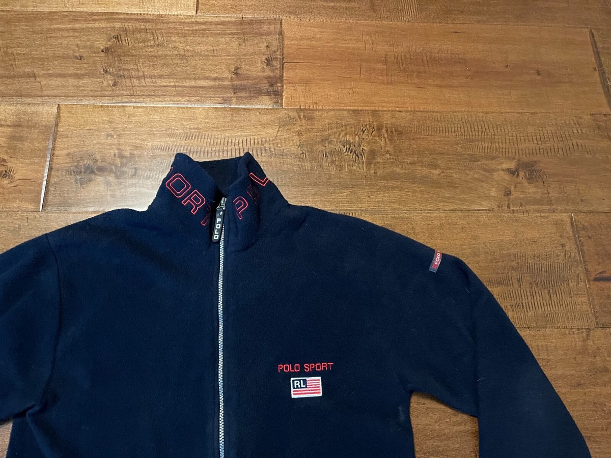 Vintage Polo Sport Ralph Lauren Navy Blue Full Zip Fleece Jacket
