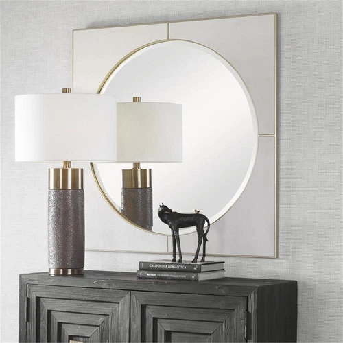 Uttermost Cyprus 40" Square Contemporary MDF Wood and PU Mirror in White/Gold - Picture 8 of 9
