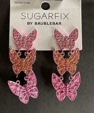 SUGARFIX by BaubleBar Crystal & Pink Stacked Metallic Butterfly Dangle Earrings