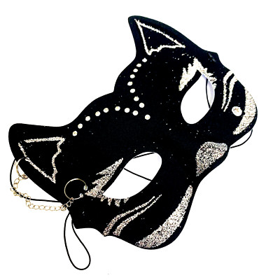 Schwarze Katze Maske Glitzer Halloween Maske Kostüm Maskerade Verkleidung