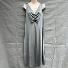 VINCE V-Neck Midi Slip Dress Sage Green Size S Sleeveless Gathered Front Party