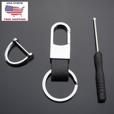 Men Women's Black Leather Valet Clip Belt Keychain Car Key D-Ring Fob Holder