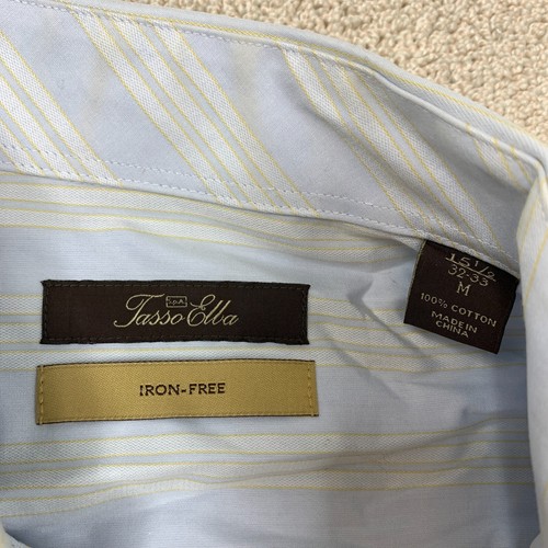 Tasso Elba Iron-Free Dress Shirt Men's 15.5 32-33 Long Sleeve Blue Striped - Picture 3 of 7