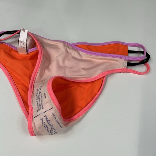 NEW Victorias Secret Medium Strappy Cheeky Bikini Bottoms Orange Black 84W #1614 - Picture 4 of 5