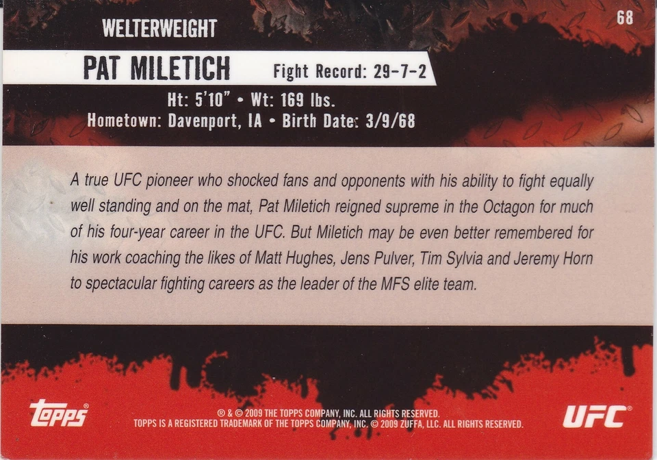 PAT MILETICH - 2009 Topps UFC Round 2 Gold Variant Rookie Card #68 - Image 2 of 2