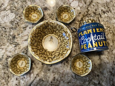 Planter's Nut Grinder Lid w/ Can Tin Salted Cocktail Peanuts & 5 Bowl Set